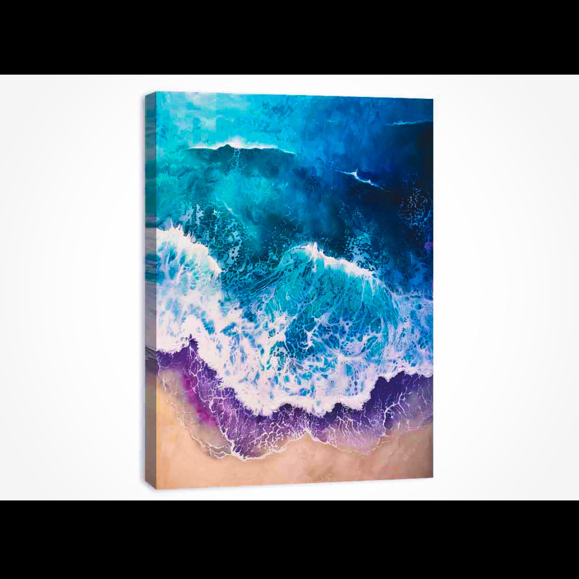 Ocean view beach canvas painting print with waves and coastal wall art décor.