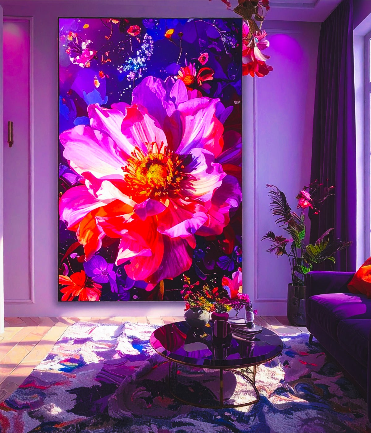 Purple Red Flower Canvas Art Print — Luxury Floral Wall Decor for Living Room