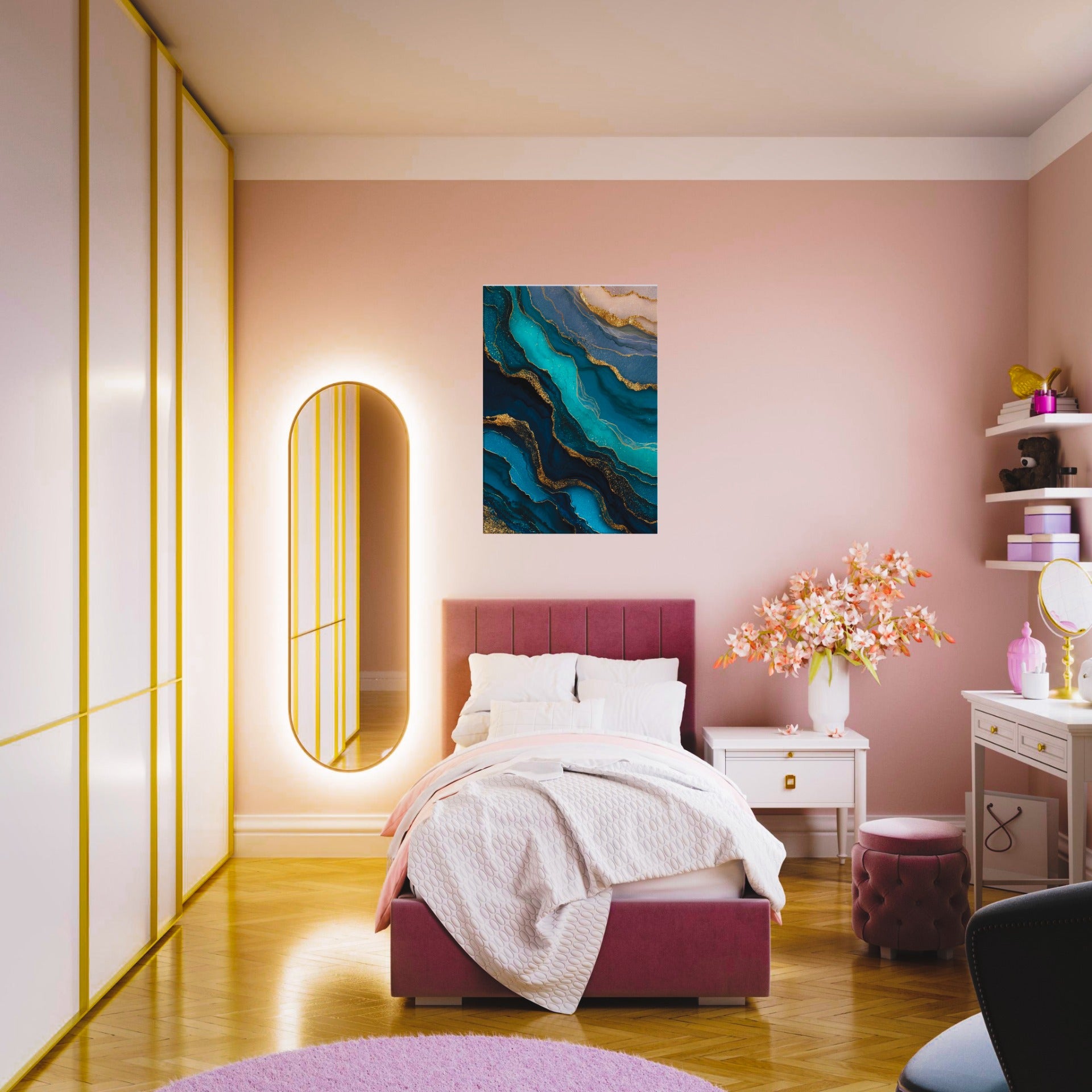 Golden Veins — Luxury Abstract Blue & Teal Canvas Wall Art