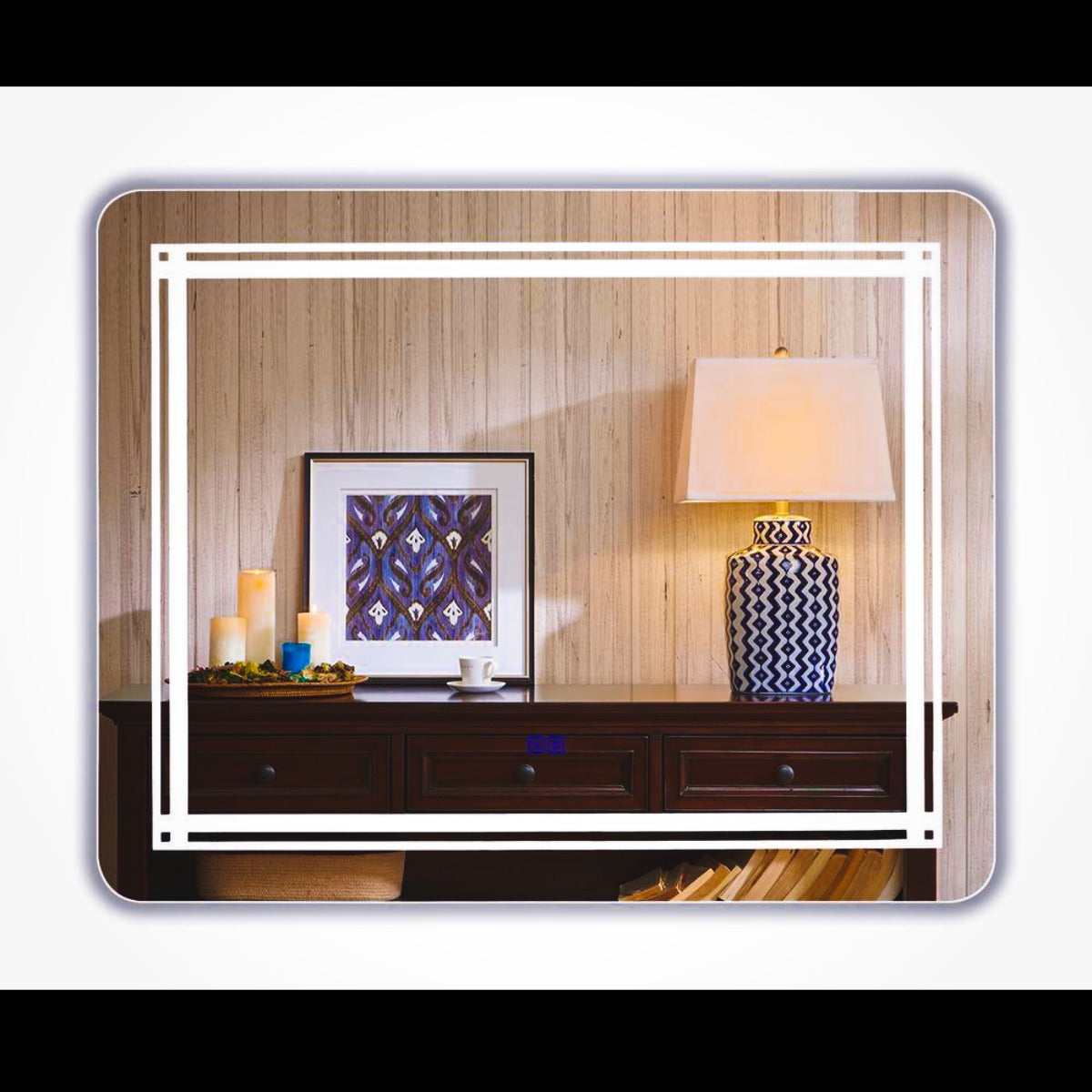CHLOE LUMINOSITY Rectangular LED Backlit Mirror – Modern Smart Mirror with Touch Control and Warm White Glow for Elegant Home Décor.