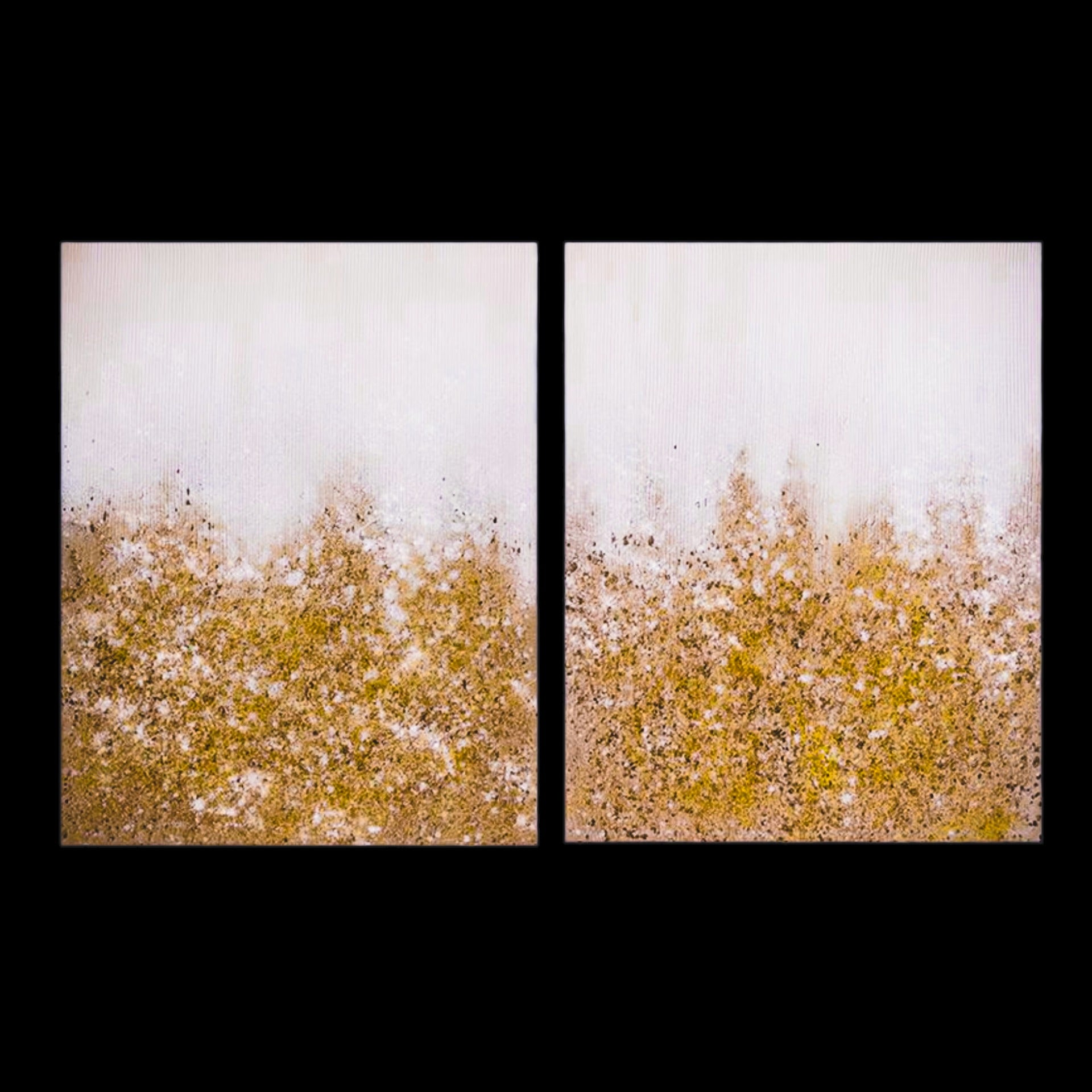 Dual abstract gold canvas wall art featuring textured gold tones on a soft white background, designed for modern luxury interiors