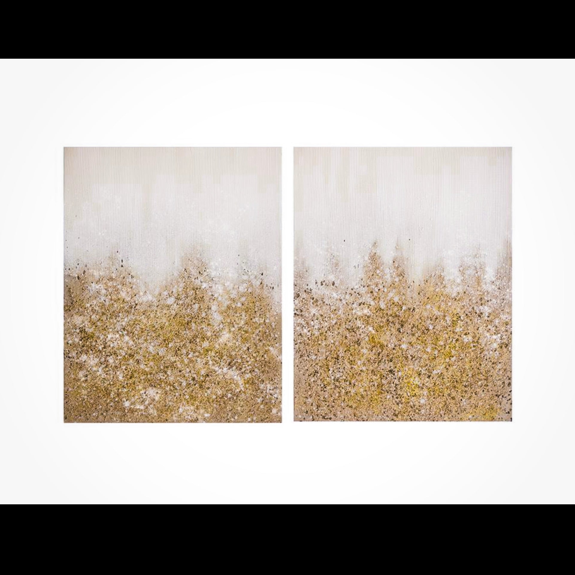 Heavily embellished gold textured 2-piece canvas wall art set with abstract design