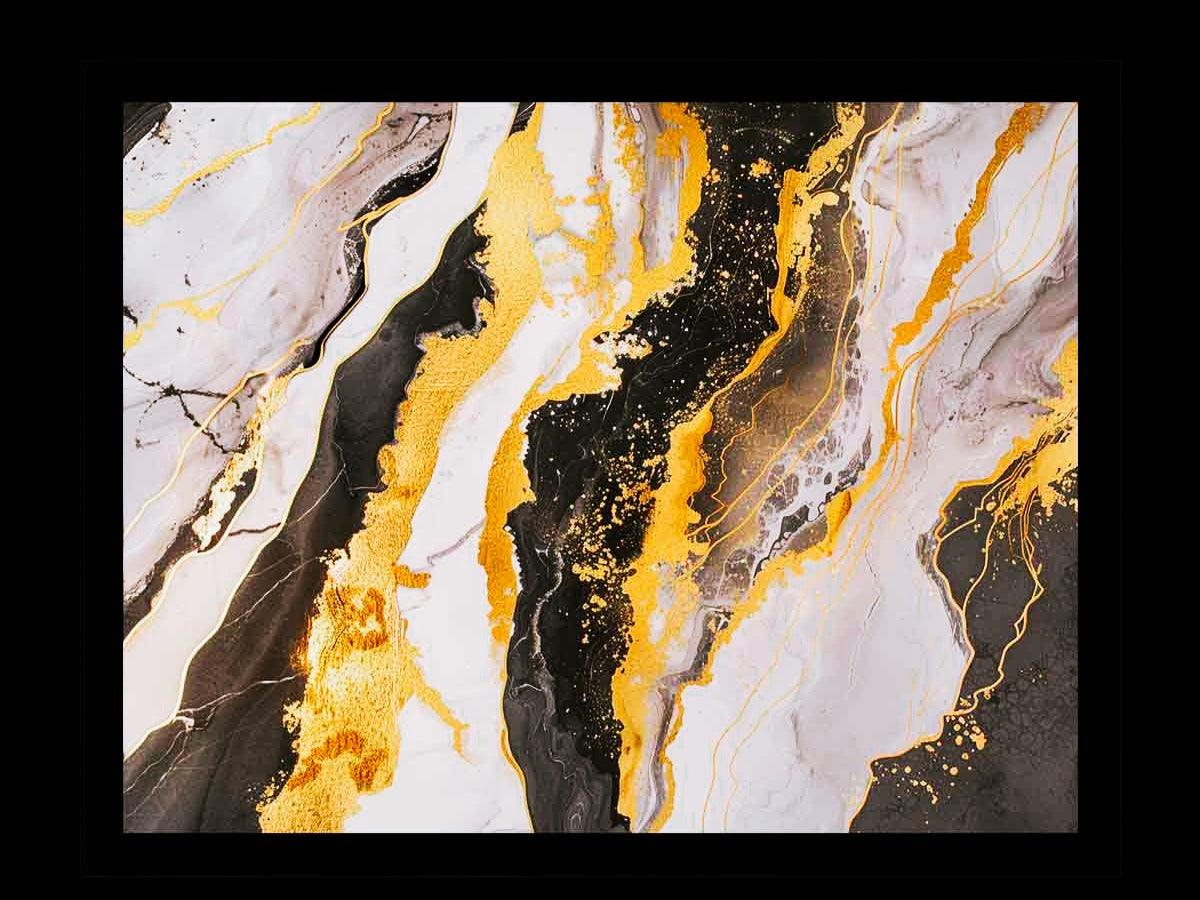 Luxury black and gold marble abstract canvas wall art by Sundara Casa – elegant modern décor for living rooms and offices.