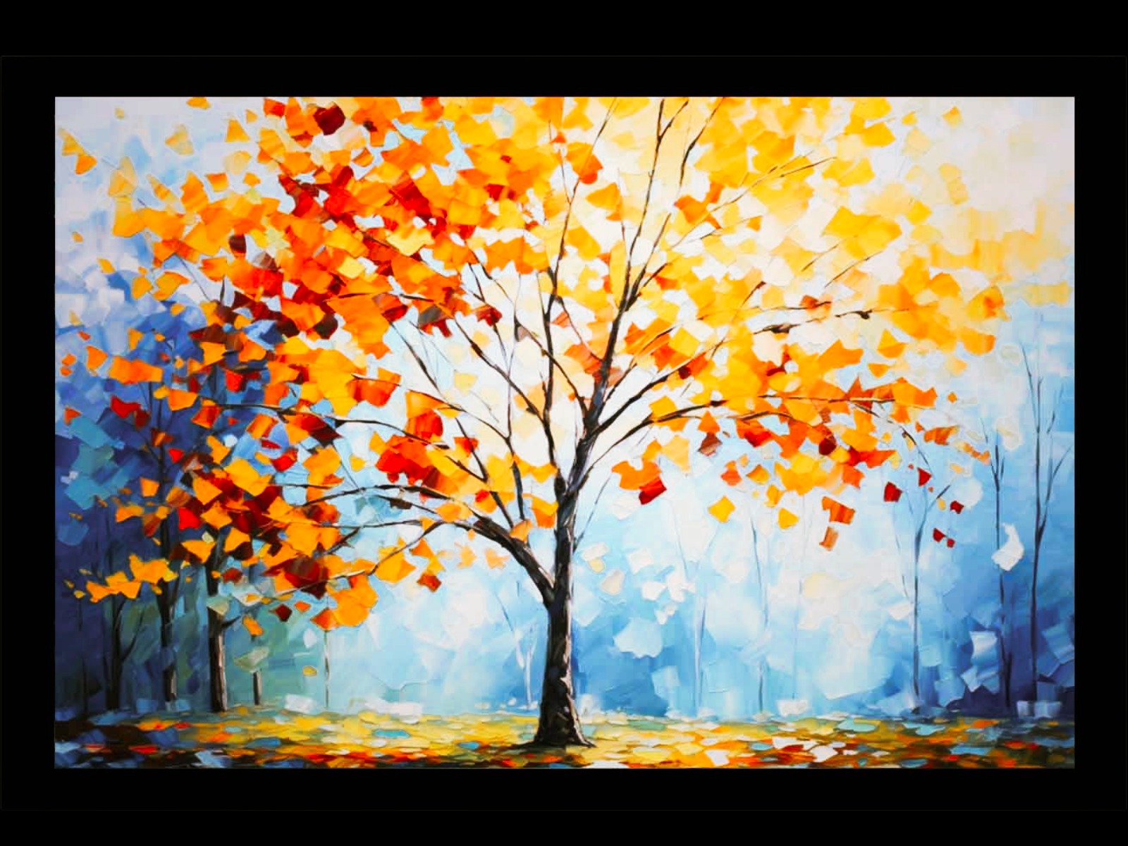 Luxury maple tree canvas wall art featuring vibrant orange and yellow autumn leaves – nature-inspired artwork by Sundara Casa