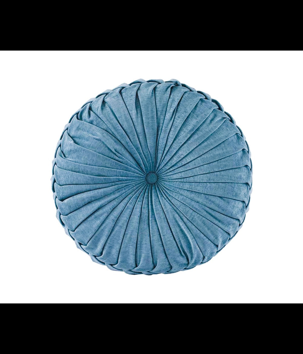 “Blue round chenille floor pillow with tufted center and pleated design – 22-inch soft seating cushion by Sundara Casa.”